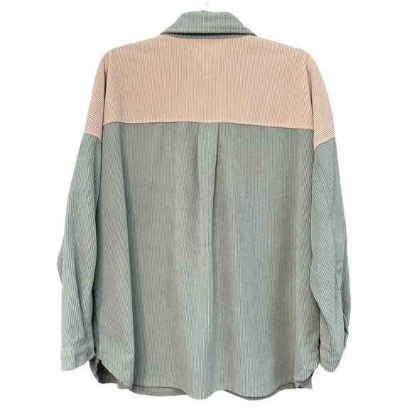 Thread & Supply Corduroy Shacket Jacket Sage Green Tan Colorblock Oversized S - Picture 3 of 7
